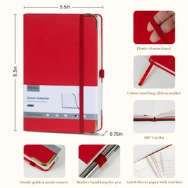ONAVIA A5 Lined Journal Notebook - 100 GSM Thick Paper, Hardcover Journaling Notebook for Writing, Work, Travel, School, College Ruled Journal for Women and Men, PU Leather Note Book, 5.5”x8.3”- Red