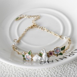 CHUQIU Cute Charm Bracelets For Women Easter Bunny Rabbit With Flower Bangle Bracelet Adjustable Wristchain Gifts