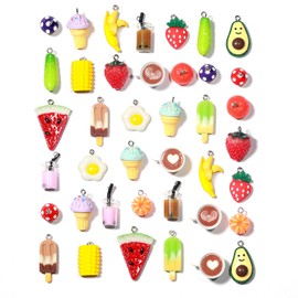 MGGFBLEY 40PCS(20PAIRS) Food Charms for Jewelry Making – Cute Resin Earring & Keychain, Kawaii Bulk Mini Charms for Craft DIY, Kandi, Bag & Rave Accessories (Food Mix02)