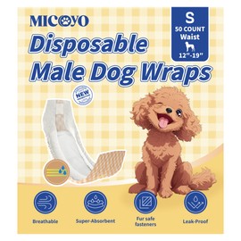 MICOOYO Disposable Male Dog Wraps, Male Dog Diapers Disposable with Wetness Indicator, Puppy Diapers Super Absorbent and Breathable, Small Size 50 Count