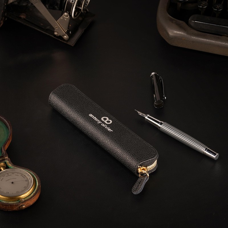 Antony Olivier Real Leather Pencil Case | Black Pen Pouch