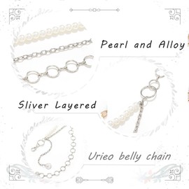 Urieo Pearl Waist Chain Belt Layered Silver Belly Chains Adjustable Bikini Beach Party Dress Chain Belts Body Jewelry for Women