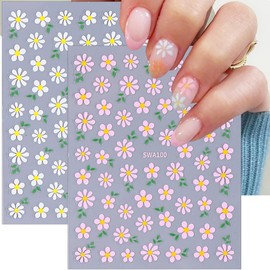 3D Daisy Flower Nail Stickers Blue Flowers Nails Design Sticker Cute Spring Nail Art Stickers Self-Adhesive Summer Nail Decals Colorful Floral Nail Accessories for Women Girl Nails DIY 6 Sheets