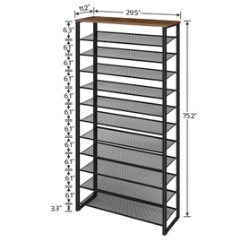 HOOBRO 12-Tier Shoe Rack for Entryway, 29.5" L Shoe Storage Organizer, Large Capacity Shoe Shelf for Closet, Front Door Entrance, Hallway, Holds 36-48 Pairs of Shoes, Rustic Brown and Black BF127XJ01