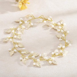 Yean Bridal Hair Vine Gold Wedding Hair Piece Pearl Hair Accessories for Women and Girls