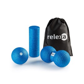 Relexa Fascia Set, Mini 3-Piece Full Body Training Kit with Fascia Roller, Twinball & Fascia Ball, Area and Point Self Massage, incl. Fascia eBooklet, in Various Colours