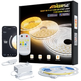 MIWISE COB LED Strip Light White LED Tape Lights 2700K-6500K 24V Color Changing Dimmable 6.56ft UL-Listed Super Bright with Remote & APP Control for Under Cabinets,Bedroom,Mirror,TV DIY Lighting