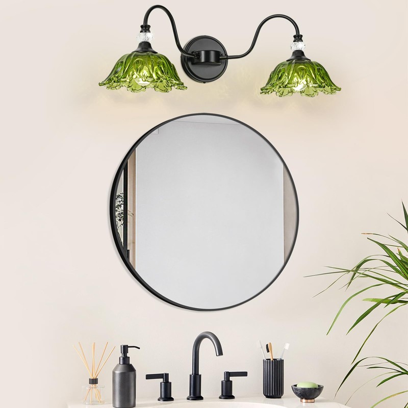 sunkryster Black Bathroom Vanity Light, 2-Light Vanity Light with Floral
