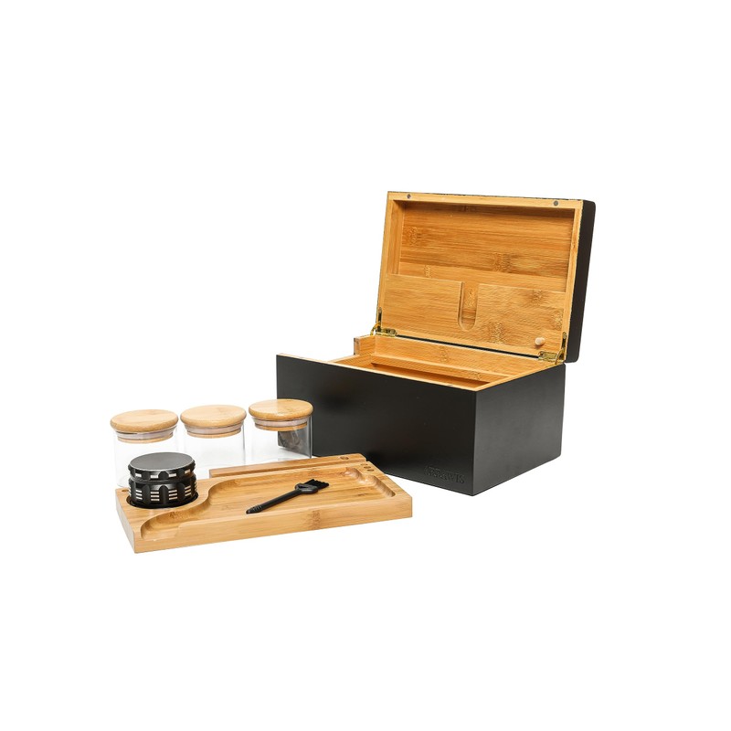 ARRAWIS Large Bamboo Storage Box with Removable Tray Kit -