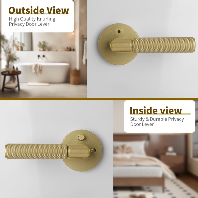 Bak Bo Interior Privacy Door Handle with Lock, Indoor Knurled