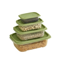 Plastic Food Storage Container Set, 4 Containers with Lids, Assorted Colors (RECTANGULAR GREEN) The set includes containers of various sizes - 260 ml, 550 ml, 1100 ml, and 2000 ml -