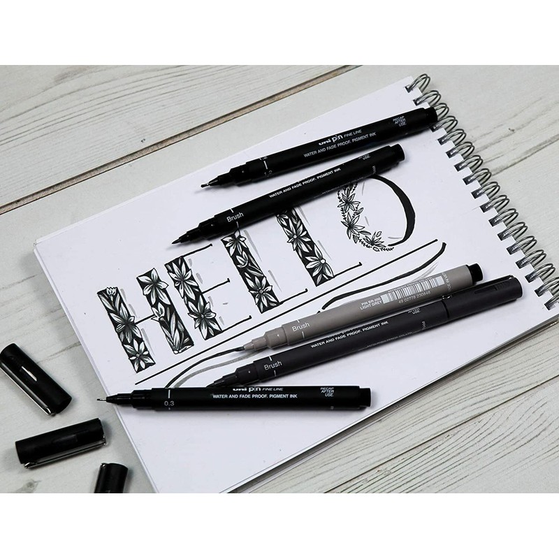 Uni Pin Fineliner Drawing Pen - Black, Dark Grey, Light