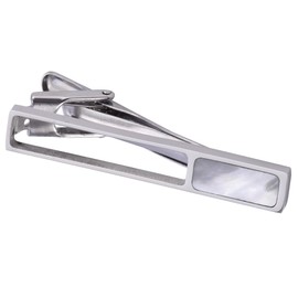 Jonwo Novelty Hollow Out 2 Inch Men's Tie Clip with Gift Case Silver Tone Men Tie Pin Bar for Regular Necktie Daily Business Anniversary Wedding Party Occasions (Mother of Pearl)