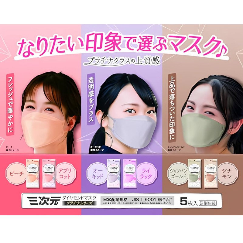 三次元ダイヤモンドマスク プラチナシリーズ フリーサイズ ロイヤルネイビー 5枚