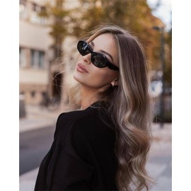 ADE WU Retro Oval Cat Eye Sunglasses for Women Vintage 90s Small Cute Oval Shape Cateye Sun Glasses (2 Pack: Black & Tortoise)