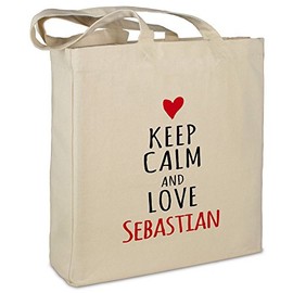 Stofftasche mit Namen Sebastian - Motiv Keep Calm - Farbe beige - Stoffbeutel, Jutebeutel, Einkaufstasche, Beutel