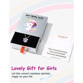 Just Being Cute Unicorn Birthstone Necklace for Women, 925 Sterling Silver Colorful Cubic Zirconia Pendant Birthstone Jewelry Unicorn Gifts for Women Girls Birthday Christmas-June