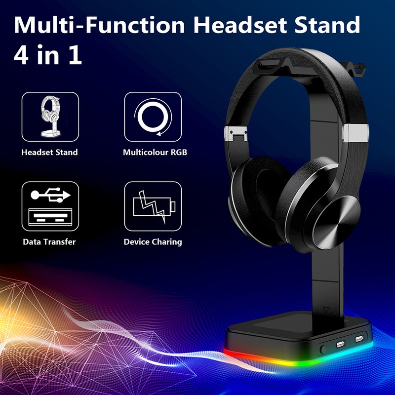 RGB Headphones Stand Dual USB Interface Headphone Holder Earphone Display