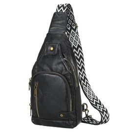 DTGN PU Leather Sling Bag Crossbody Backpack - 6.69"x12.6" (LXH) Good for Women Men Hiking Travel - Multipurpose Casual Packs Shoulder Black