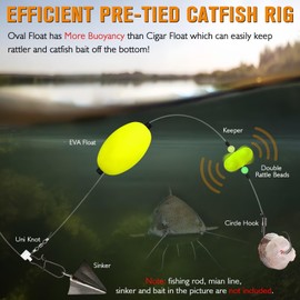 Dovesun Catfish Rigs Santee Rig Catfish Float Rigs Catfishing Tackle Oval Float-8/0Hook * 6PCS