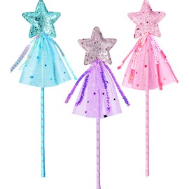 Princess Dress Up Accessories Magic Wand for Kids, 3pcs Glitter Star Wands Fairy Wands, Princess Wands for Little Girls Party Favor Decorations, Costume Set Toy Gift for 3 4 5 6 Year Old Toddler Girls