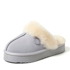Dearfoams Women's Fireside Melton Shearling Slippers Scuff, Sleet Platform, 6