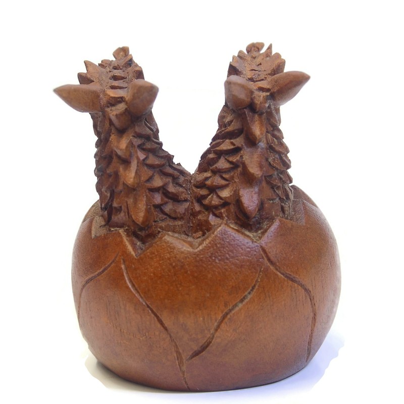 Brave Wings Two Headed Dragon Egg ~ Wooden Sculpture Gift