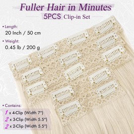 BARSDAR Pearl Platinum Blonde Layered Hair Extensions - 20 Inch Soft Wavy Clip in Hair Extensions for Women - 5 PCS Voluminous Lace Weft Pearl Platinum Blonde Clip in Hairpieces