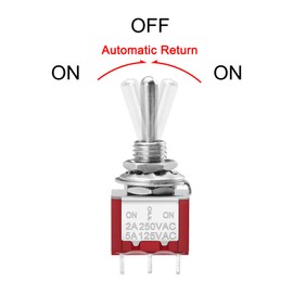 Heschen Mini Toggle Switch, MTS-223, (ON)-Off-(ON) Momentary Type, DPDT, 6 Pin, 2A 250V, 6A 125V, Pack of 5