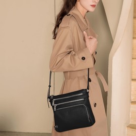 befen Black Genuine Leather Crossbody Purses for Women, Ladies Anti-Theft Medium Crossbody Shoulder Bags with Built in RFID Blocking Wallet