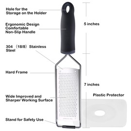 Lemon Zester, Stainless Steel Kitchen Cheese Grater, Plastic Cover Ergonomic Soft Black Handle