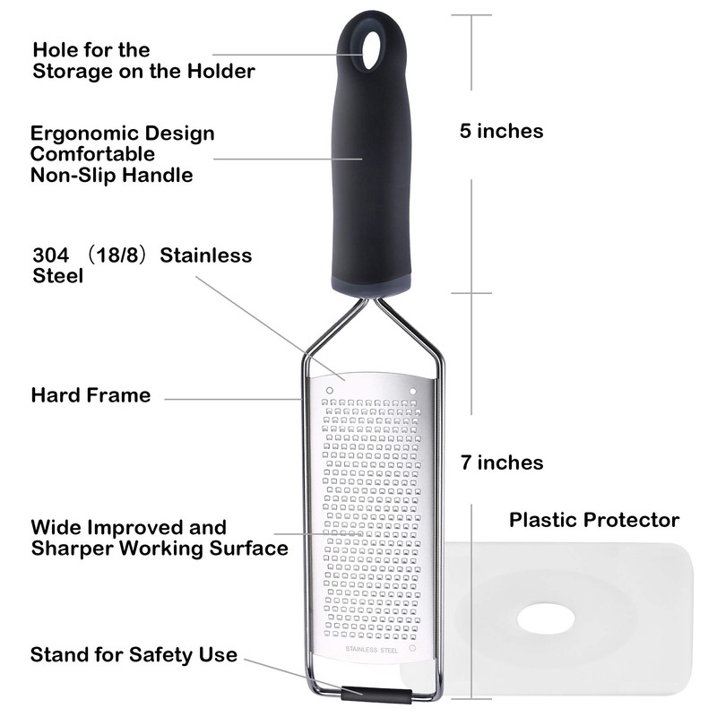 Lemon Zester, Stainless Steel Kitchen Cheese Grater, Plastic Cover Ergonomic