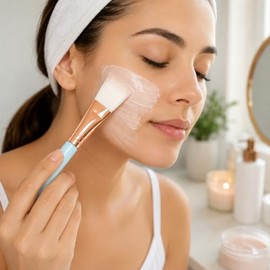 4 Brochas Aplicadoras para Mascarillas Faciales con Mango Dorado, Cerdas Suaves de Nylon, Ideal para Skincare, Cremas, Arcillas y Tratamientos...     
