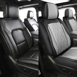LINGVIDO Pickup Car Seat Covers, Compatible with Chevy Silverado 1500/2500HD/3500HD GMC Sierra 2007-2025 Faux Leather Waterproof Seat Covers(Front Seat,Black Gray)
