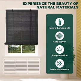 Bamboo Blinds for Interior Windows, Easy to Install Bamboo Shades for Indoor Windows, Custom Roller Shades for Indoor Window and Outdoor Patio, 35" W x 72" H
