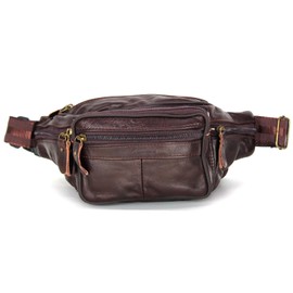 Genuine Leather Waist Bag for Men Women with Adjustable Belt Shoulder Bag Casual Modern Vintage Elegant One Shoulder Bag with 6 Pockets on Offer, Black, Taglia Unica, Money Pouch