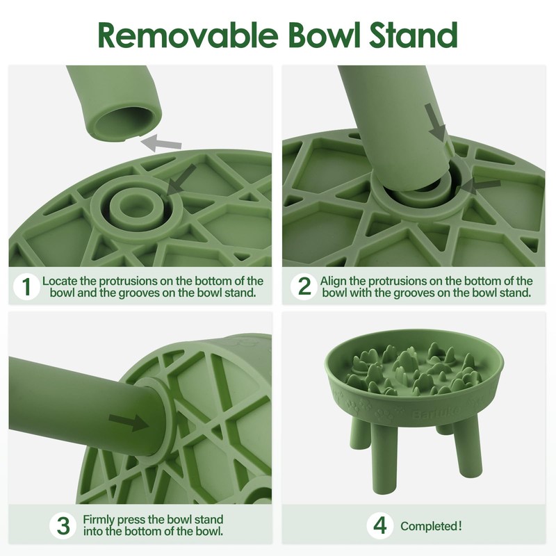 Silicone Slow Feeder Cat Bowl with Detachable Stand, Green