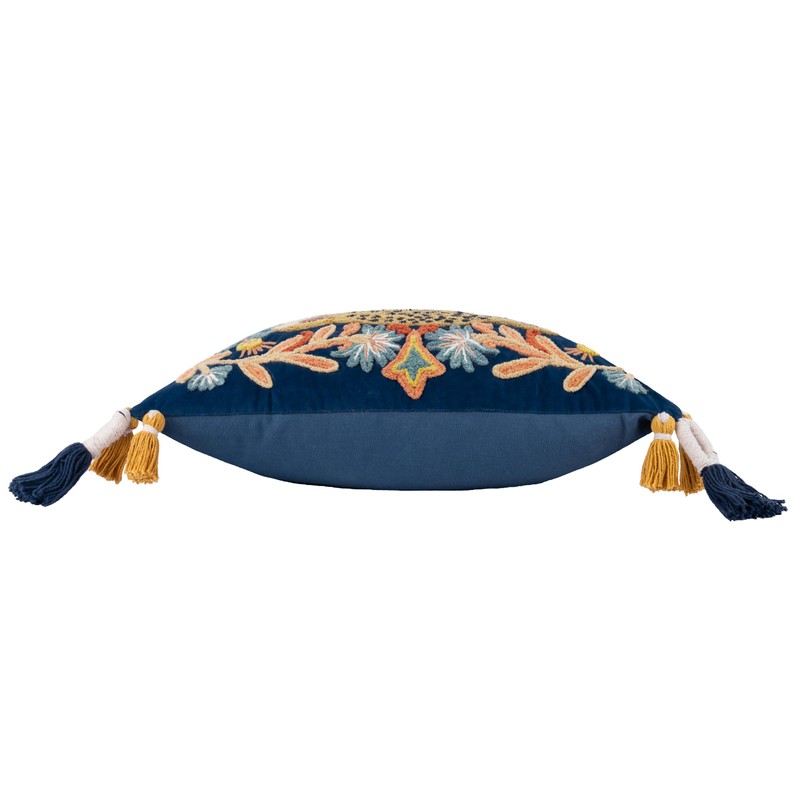 Wylder Tropics Regal Leopard Embroidered Velvet Cushion Cover, Royal Blue