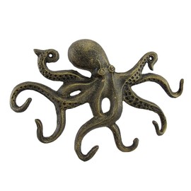 Zeckos Swimming Octopus Antique Bronze Finish Decorative Wall Hook