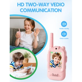 Walkie Talkie for Kids with Video: 2 Pack Rechargeable Toddler Toys with HD Camera & Voice Changer, Long Range Gift Toys for Boy & Girl Age 3-8 for Outdoor Play, Camping (Pink-Blue)