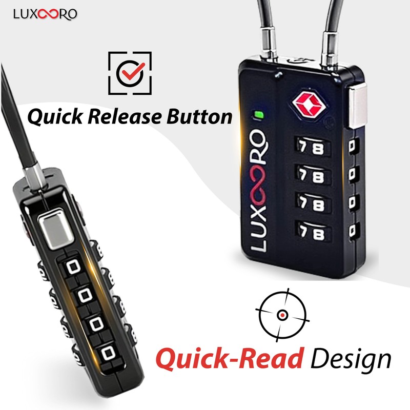 LUXOORO Tool-Less TSA Approved Luggage Lock with Alert Indicator, 4-Digit