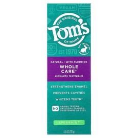 Tom's of Maine Whole Care Natural Toothpaste with Fluoride, Spearmint, 4 oz. (Packaging May Vary)
