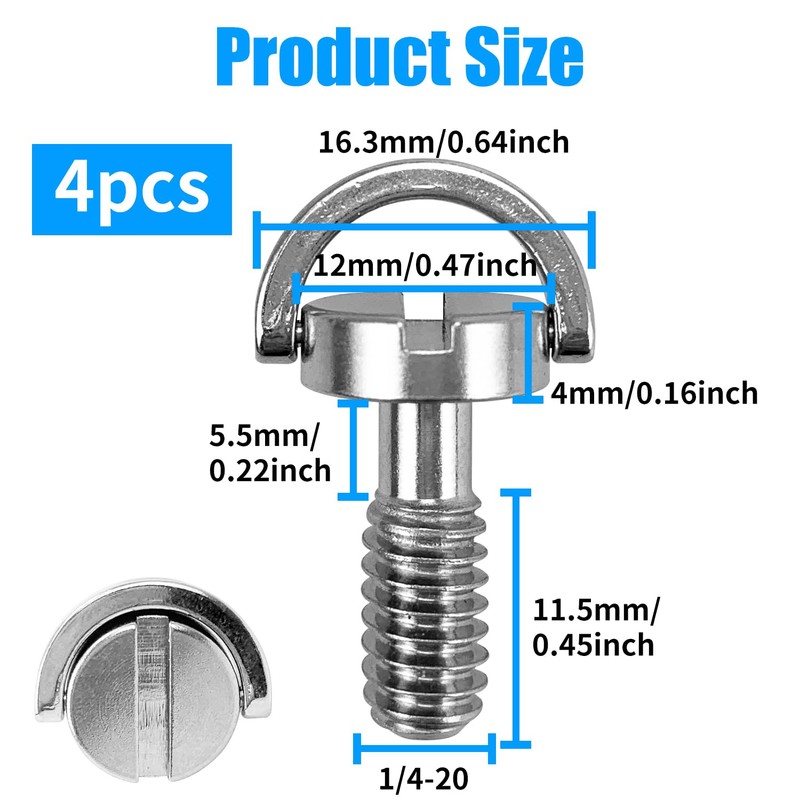 4Pcs Camera Mounting Screws,Camera Fixing Screws 1/4 Inch Camera D-Ring