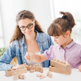 Wisplye Montessori Toy Wooden Sorting Plug-In Game, Educational Toy Cylinder Socket, 20 Buttons Blocks Plug-In Puzzle Insert Cylinder, Early Educational for Children Baby Boys Girls from 1 2 3 Years