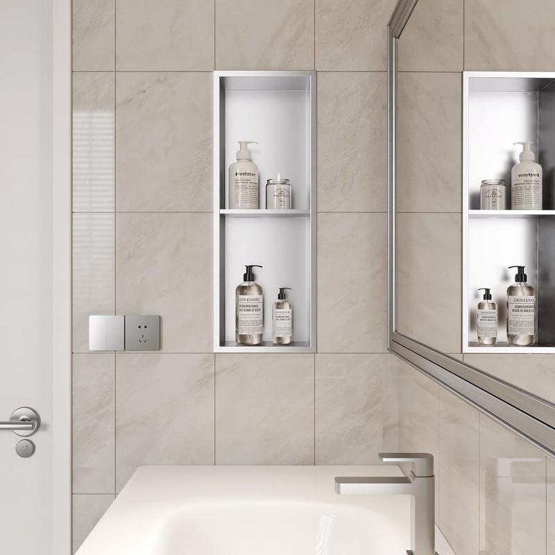 Neodrain Shower Niche Double Shelf Stainless Steel No Tile Needed