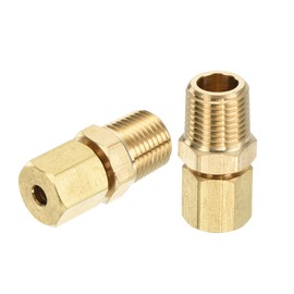 sourcing map 3Pcs Brass Compression Tube Fitting, 1/8" Tube OD x 1/8" NPT Male Connector Straight Coupling Adapter Union Fittings