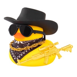 wonuu Black Cool Car Rubber Duck Ornament Duck Car Dashboard Decoration Car Accessories Special Prop Cowboy Hat Necklack, SKS