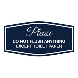 Fancy Please Do Not Flush Anything Except Toilet Paper Sign | Easy Installation | Restroom Signs (Navy Blue/White) - Large (1 Pack)