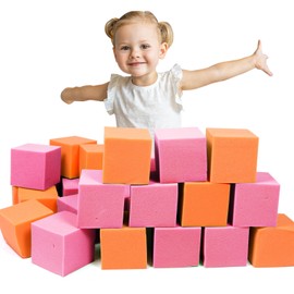 ZMCYER Foam Pit Cubes Blocks - 24PCS Sponge Form Cubes for Foam Ball Pits, Gymnastics, Freerunning and Parkour Courses, Skateboard Parks, BMX, Trampoline Arenas-Pink and Tangerine(5" x 5" x 5")