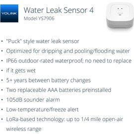 YoLink Smart Home Starter Kit: Hub & Water Leak Sensor 4 with 105dB Audio Alarm 2-Pack, SMS/Text, Email & Push Notifications, Freeze Warning, LoRa Up to 1/4 Mile Open-Air Range, w/Alexa, IFTTT